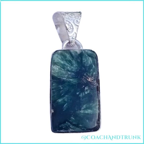 ARTISAN SERAPHINITE NECKLACE ORNATE ETCHED BAIL INCLUDES CHAIN - Picture 4 of 6